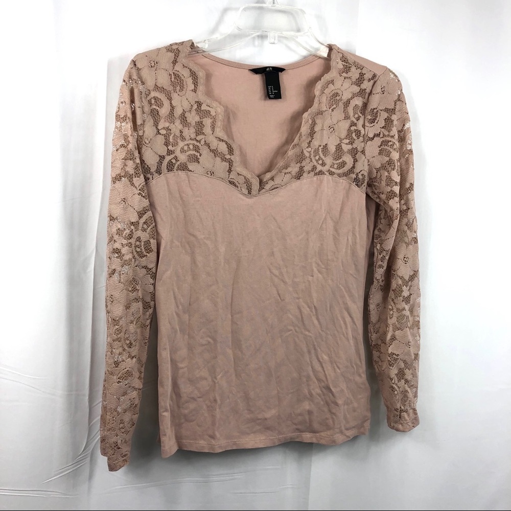 H&M Blush Lace Long Sleeve Top Size M